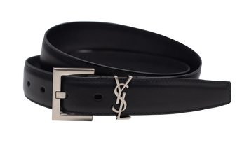 Ремень Saint Laurent Cassandre Belt in Black Leather/Silver Buckle 66119 фото
