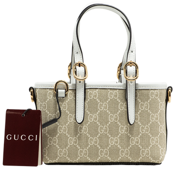 Сумка Gucci GG Emblem Mini Bag in Beige and White Monogram Coated Canvas 0445 фото