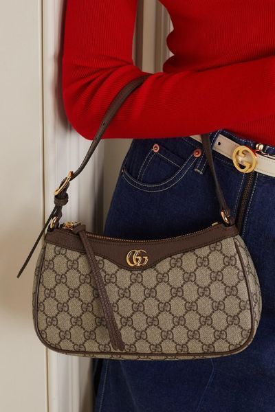 Сумка Gucci Ophidia Small Shoulder Bag in Beige and Dark Brown GG Supreme Canvas with Gold Hardware 11010 фото