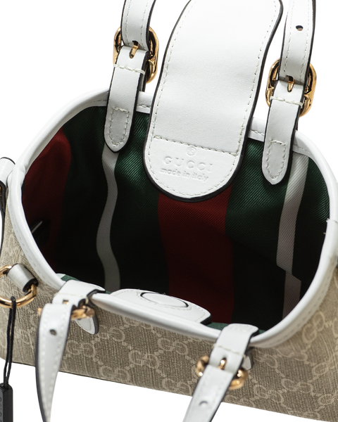 Сумка Gucci GG Emblem Mini Bag in Beige and White Monogram Coated Canvas 0445 фото