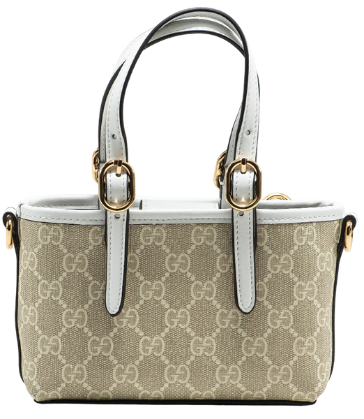 Сумка Gucci GG Emblem Mini Bag in Beige and White Monogram Coated Canvas 0445 фото