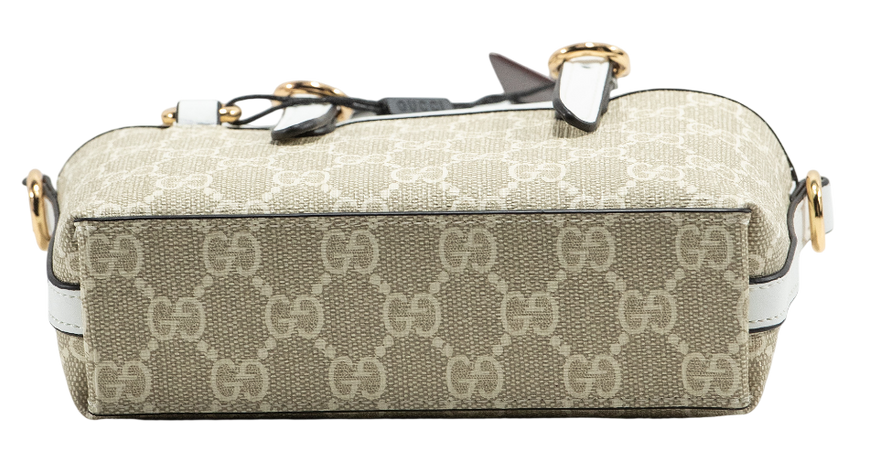 Сумка Gucci GG Emblem Mini Bag in Beige and White Monogram Coated Canvas 0445 фото