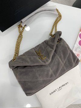 Cумка Saint Laurent Lou Puffer Bag in Quilted Suede Grey 250991 фото
