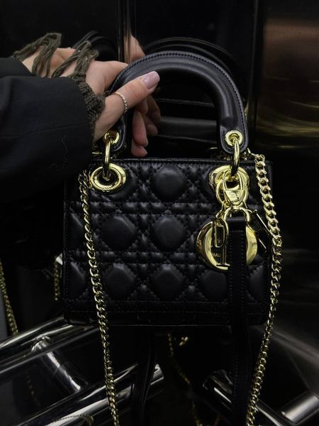 Сумка Christian Dior Mini Lady Dior Bag in Black Cannage Lambskin 0364 фото