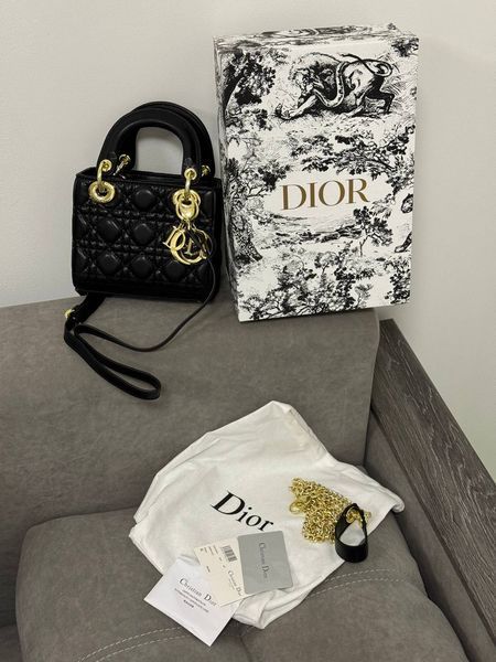 Сумка Christian Dior Mini Lady Dior Bag in Black Cannage Lambskin 0364 фото