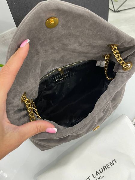 Cумка Saint Laurent Lou Puffer Bag in Quilted Suede Grey 250991 фото
