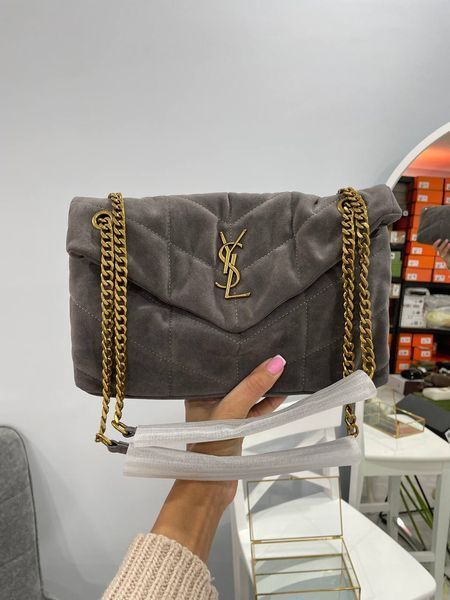 Cумка Saint Laurent Lou Puffer Bag in Quilted Suede Grey 250991 фото