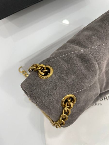 Cумка Saint Laurent Lou Puffer Bag in Quilted Suede Grey 250991 фото