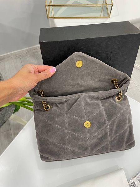 Cумка Saint Laurent Lou Puffer Bag in Quilted Suede Grey 250991 фото