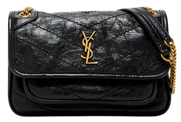 Сумка Saint Laurent Niki Baby Shoulder Bag in Black Quilted Crinkled Glossed Leather/Gold-Tone Hardware 627 фото