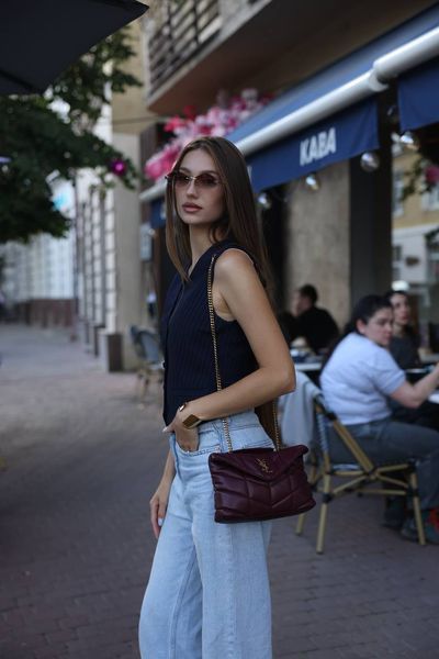 Сумка Saint Laurent Puffer Small Shoulder Bag in Burgundy Nappa Leather with Gold Hardware Premium 991303 фото