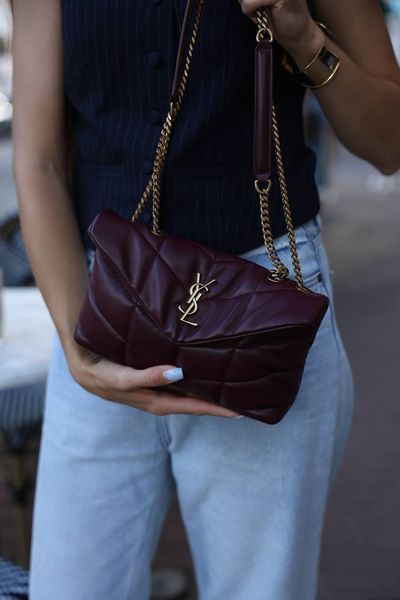Сумка Saint Laurent Puffer Small Shoulder Bag in Burgundy Nappa Leather with Gold Hardware Premium 991303 фото