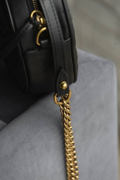Сумка Gucci GG Marmont Mini Round Shoulder Bag in Black Leather 0346 фото