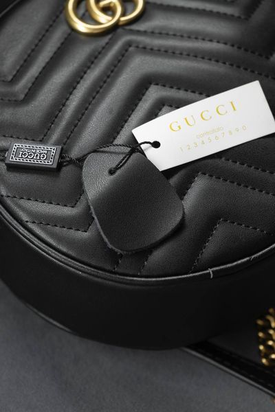 Сумка Gucci GG Marmont Mini Round Shoulder Bag in Black Leather 0346 фото