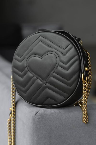 Сумка Gucci GG Marmont Mini Round Shoulder Bag in Black Leather 0346 фото