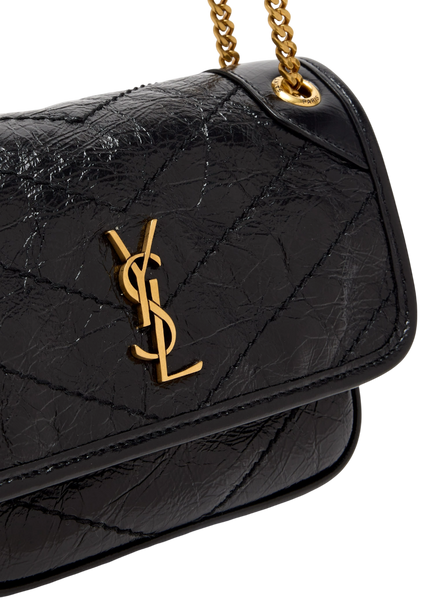 Сумка Saint Laurent Niki Baby Shoulder Bag in Black Quilted Crinkled Glossed Leather/Gold-Tone Hardware 627 фото