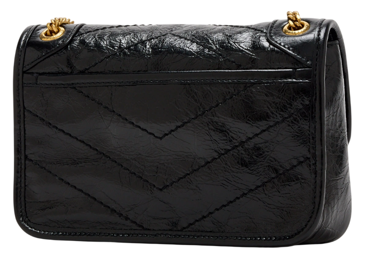 Сумка Saint Laurent Niki Baby Shoulder Bag in Black Quilted Crinkled Glossed Leather/Gold-Tone Hardware 627 фото