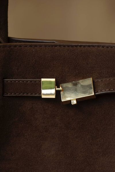 Сумка DeMellier The Midi New York Tote Bag in Mocha Suede & Mocha Smooth/Gold Hardware 0500 фото
