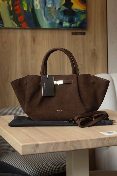 Сумка DeMellier The Midi New York Tote Bag in Mocha Suede & Mocha Smooth/Gold Hardware 0500 фото