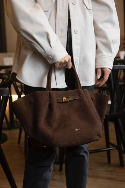 Сумка DeMellier The Midi New York Tote Bag in Mocha Suede & Mocha Smooth/Gold Hardware 0500 фото