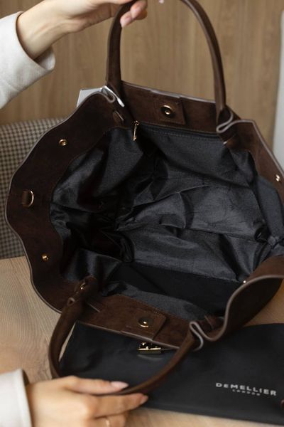 Сумка DeMellier The Midi New York Tote Bag in Mocha Suede & Mocha Smooth/Gold Hardware 0500 фото