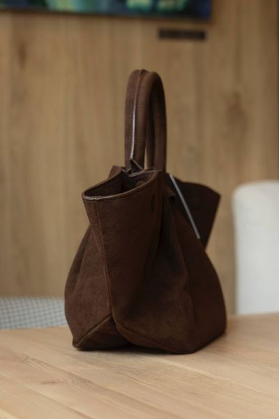 Сумка DeMellier The Midi New York Tote Bag in Mocha Suede & Mocha Smooth/Gold Hardware 0500 фото