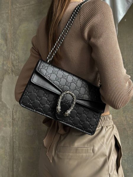 Сумка Gucci Dionysus Small Shoulder Bag in Black Textured Leather 0048 фото