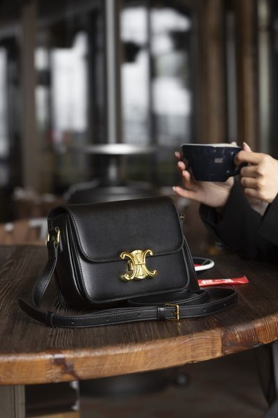 Сумка Celine Classique Triomphe Teen Crossbody Bag in Black Calfskin/Gold Hardware 0323 фото