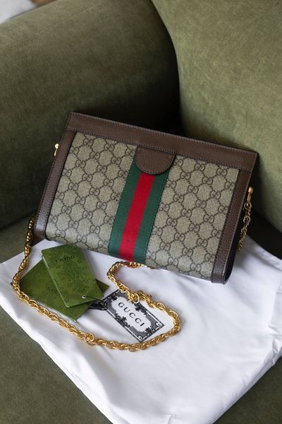 Сумка Gucci Ophidia Medium Chain Shoulder Bag in Beige GG Monogram Coated Canvas 062 фото