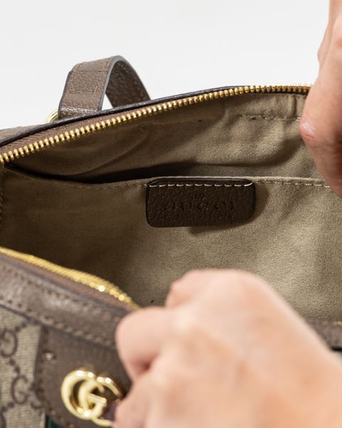 Сумка Gucci Ophidia Medium Boston Bag Beige and Dark Brown GG Monogram Coated Fabric/Brown Leather Trim 0372 фото