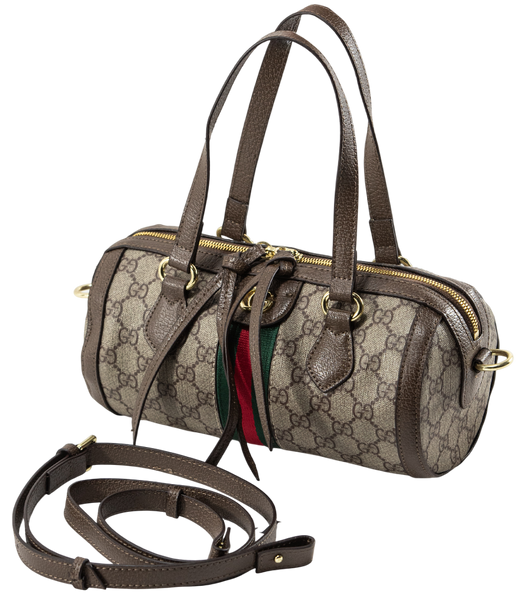 Сумка Gucci Ophidia Medium Boston Bag Beige and Dark Brown GG Monogram Coated Fabric/Brown Leather Trim 0372 фото