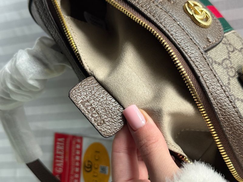 Сумка Gucci Ophidia Medium Boston Bag Beige and Dark Brown GG Monogram Coated Fabric/Brown Leather Trim 0372 фото