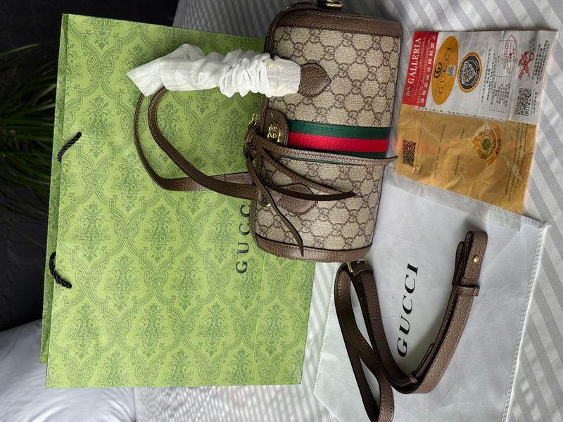 Сумка Gucci Ophidia Medium Boston Bag Beige and Dark Brown GG Monogram Coated Fabric/Brown Leather Trim 0372 фото