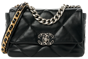 Cумка Chanel 19 Flap Bag in Black Quilted Lambskin/Silver-Gold Hardware 443 фото