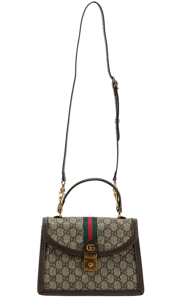 Сумка Gucci Ophidia Medium Top Handle Bag Brown and Ebony GG Supreme Canvas/Brown Leather Trim 0402 фото