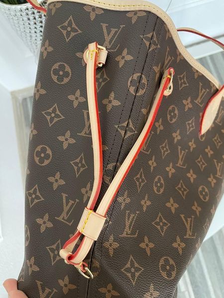 Сумка Louis Vuitton Neverfull MM in Brown Monogram Coated Canvas/Cerise Red 0173 фото