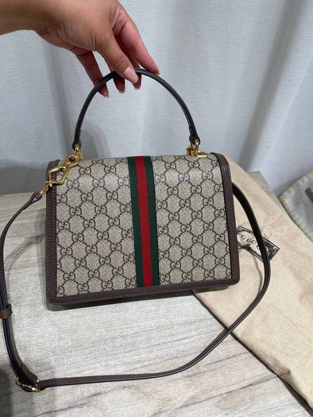 Сумка Gucci Ophidia Medium Top Handle Bag Brown and Ebony GG Supreme Canvas/Brown Leather Trim 0402 фото