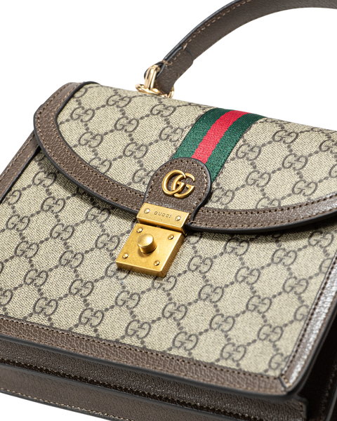 Сумка Gucci Ophidia Medium Top Handle Bag Brown and Ebony GG Supreme Canvas/Brown Leather Trim 0402 фото