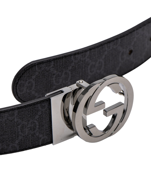 Ремінь Gucci Belt with Interlocking G Buckle Grey Canvas/Silver 66168 фото
