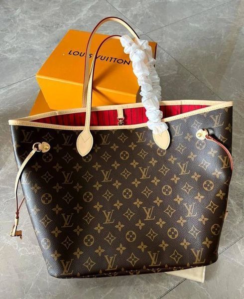 Сумка Louis Vuitton Neverfull MM in Brown Monogram Coated Canvas/Cerise Red 0173 фото