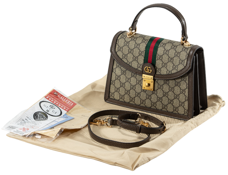 Сумка Gucci Ophidia Medium Top Handle Bag Brown and Ebony GG Supreme Canvas/Brown Leather Trim 0402 фото
