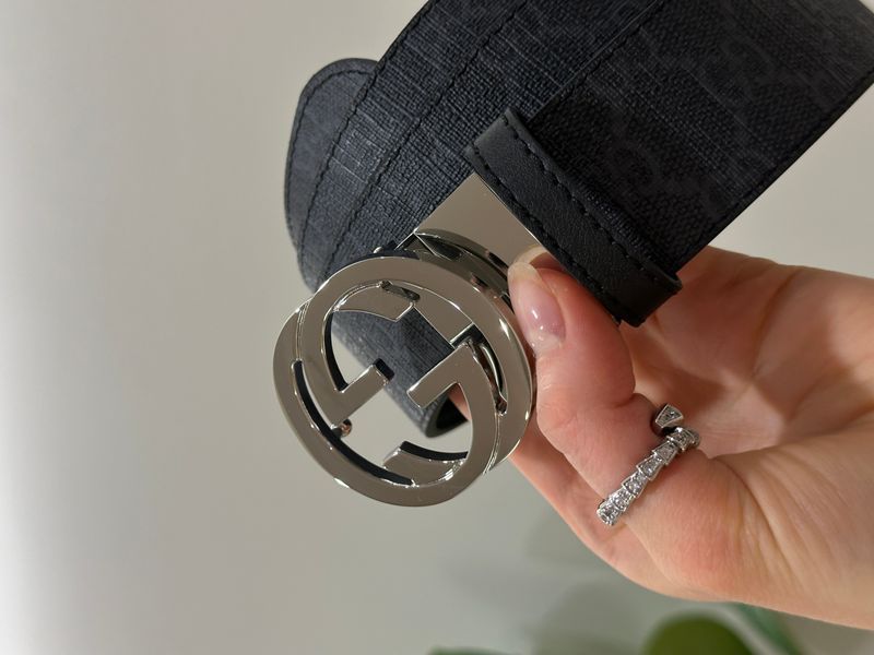 Ремінь Gucci Belt with Interlocking G Buckle Grey Canvas/Silver 66168 фото