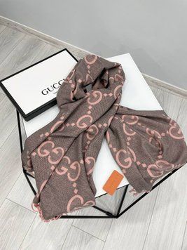 Палантин Gucci Logo Print Cashmere Silk Stole Pink/Gray g3589 фото