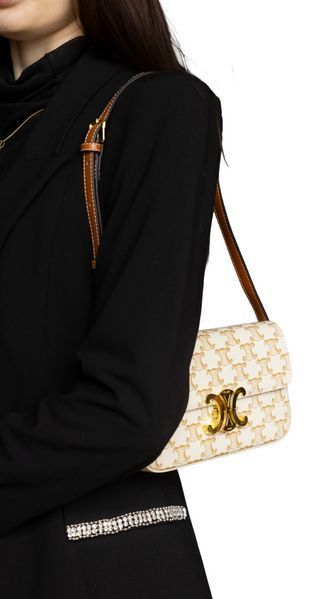 Сумка Celine Triomphe Shoulder Bag in Canvas White 0316 фото