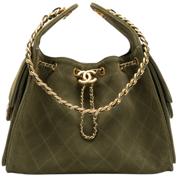 Сумка Chanel 25 Small Handbag in Khaki Quilted Suede with Gold Hardware 0571 фото