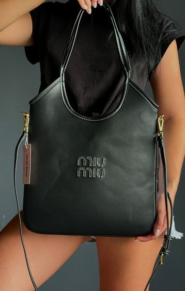 Сумка Miu Miu Ivy Medium Tote Bag in Black Leather 0099 фото