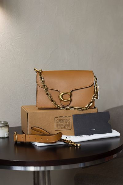 Сумка Coach Chain Tabby Shoulder Bag 26 in Leather Camel Brown/Brass Hardware 0542 фото