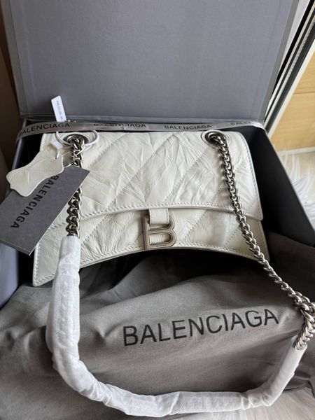 Cумка Balenciaga Crush Small Chain Bag in White Quilted Leather/Silver Chain 18018 фото