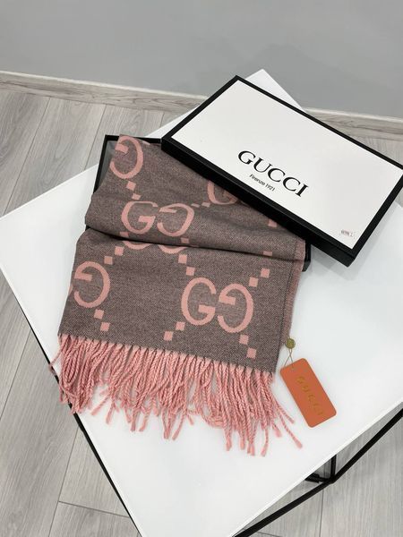 Палантин Gucci Logo Print Cashmere Silk Stole Pink/Gray g3589 фото