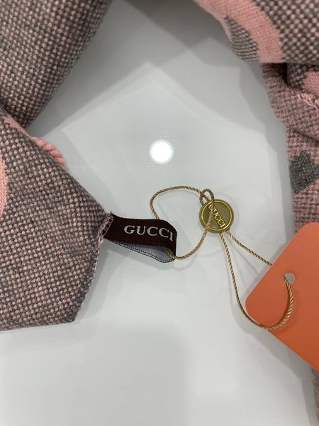 Палантин Gucci Logo Print Cashmere Silk Stole Pink/Gray g3589 фото